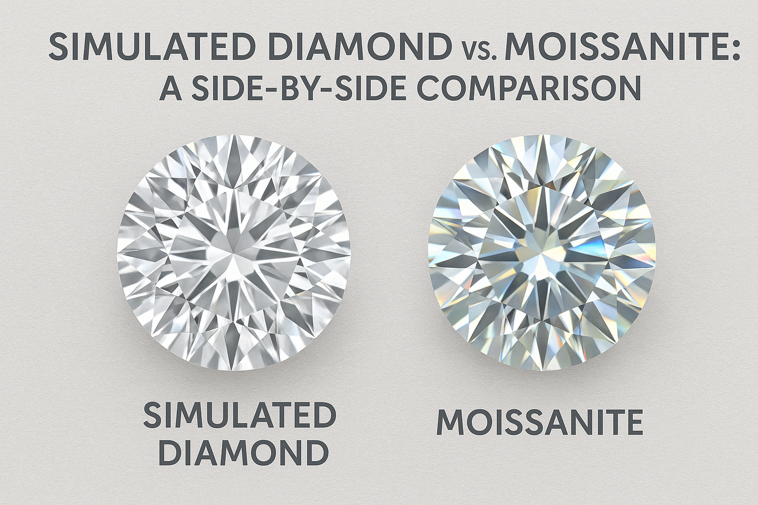 Simulated Diamond vs. Moissanite: A Side-by-Side Comparison
