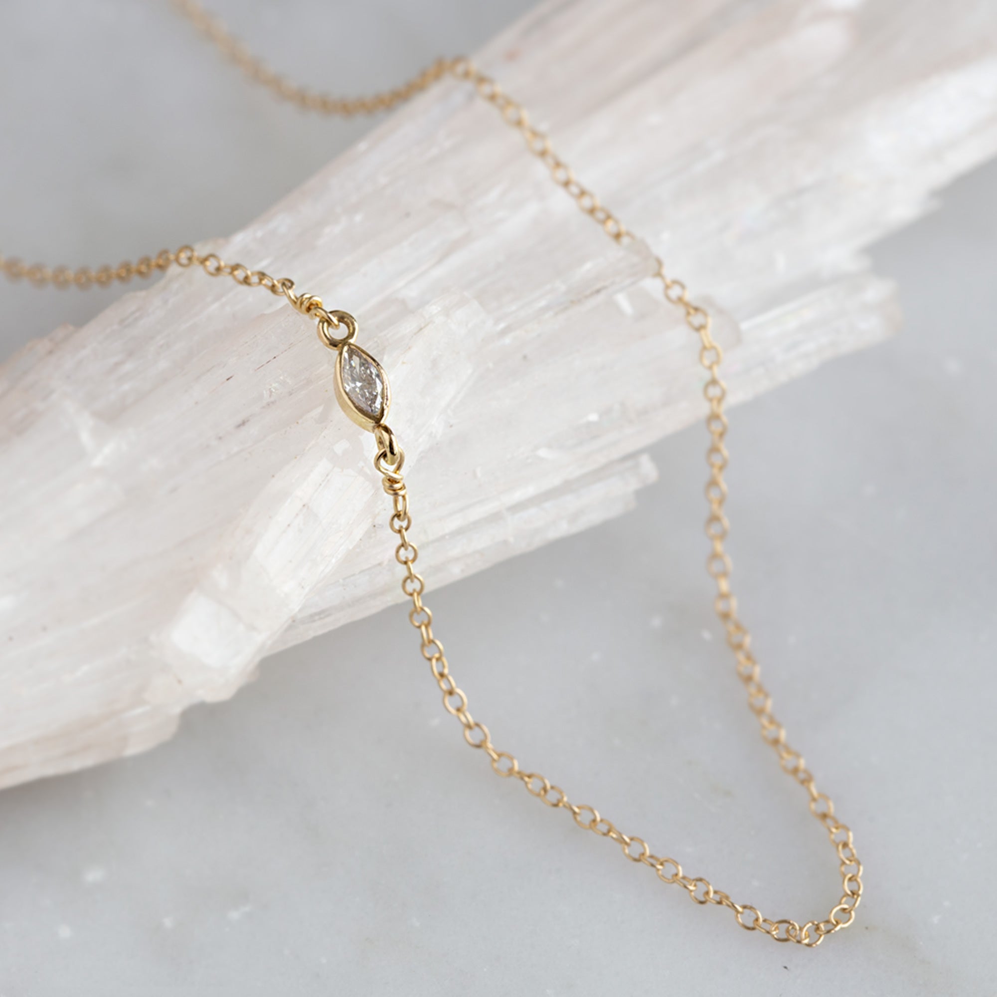 0.10 Carat Salt and Pepper Diamond Marquise Necklace 14k yellow gold chain