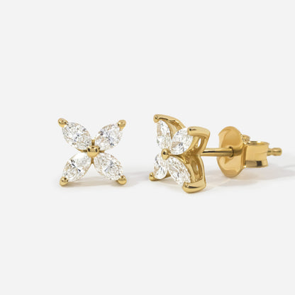 0.60ct Marquise Flower Diamond Stud Earrings In 14k/18k Solid Gold