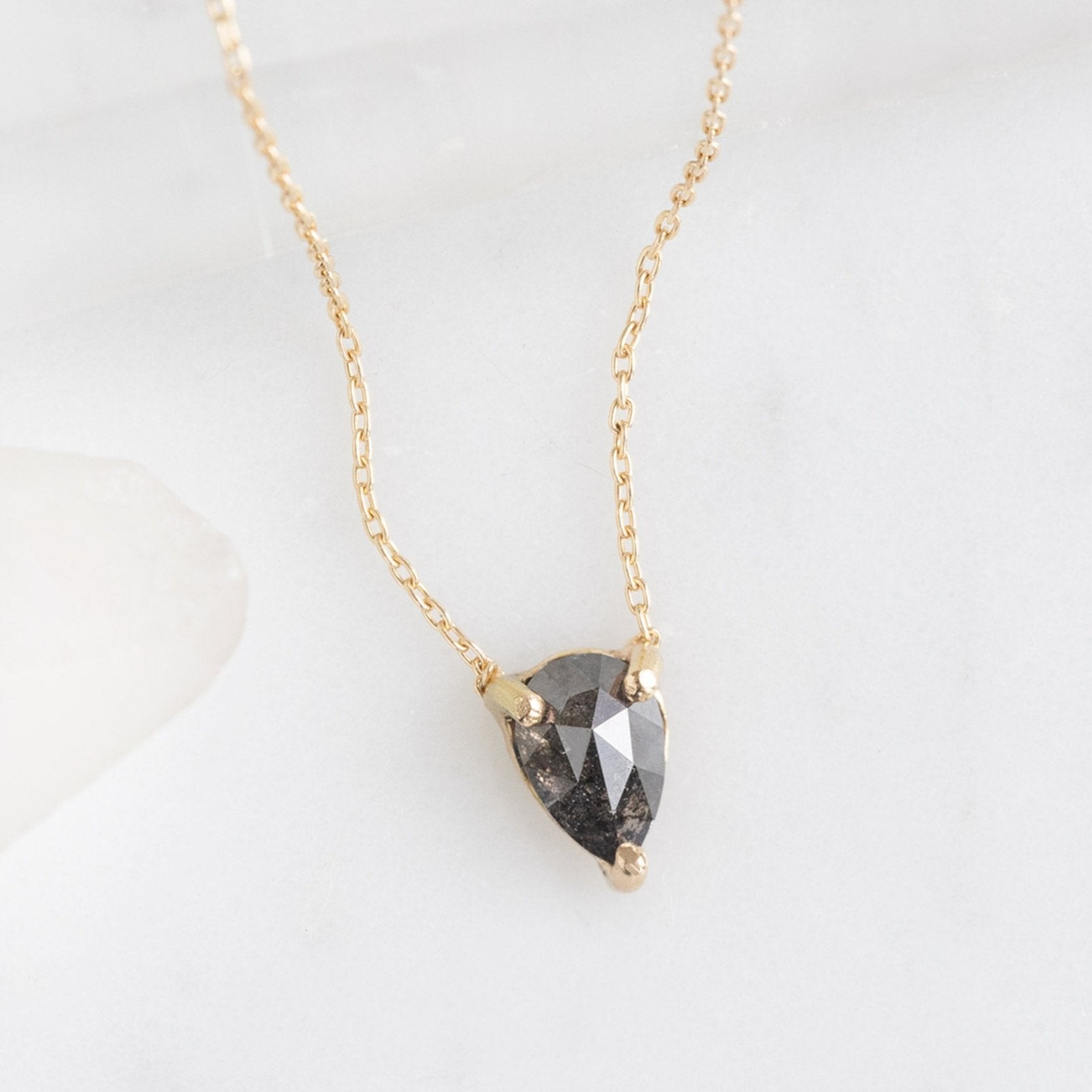 0.65 Carat Pear Salt and Pepper Diamond Drop Necklace 14K Yellow Gold