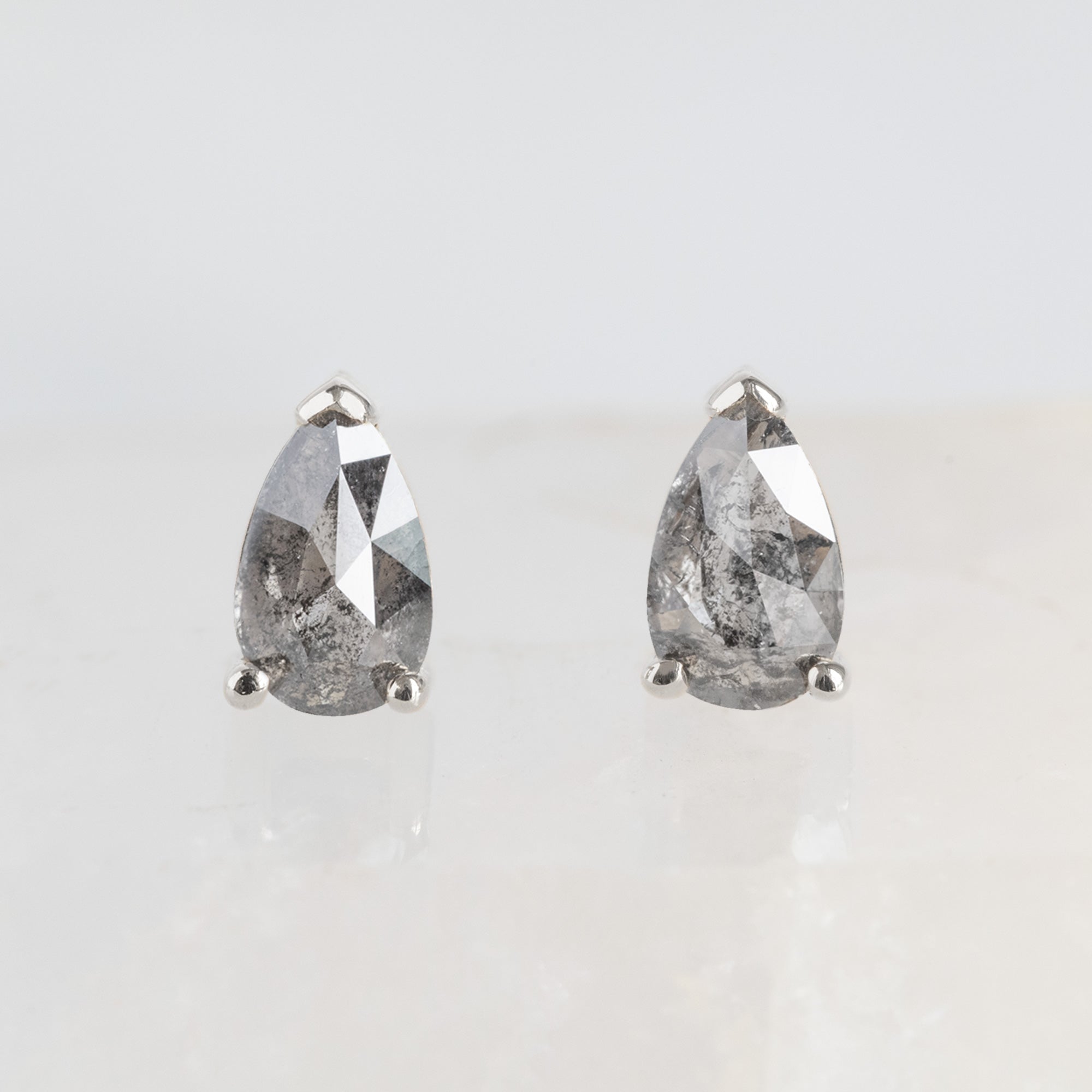 Rose Cut Salt and Pepper Diamond Stud Earrings
