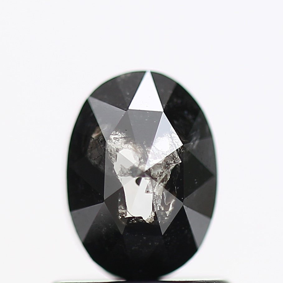 0.83 Carat Black Oval Rose Cut Natural Diamond 6 MM