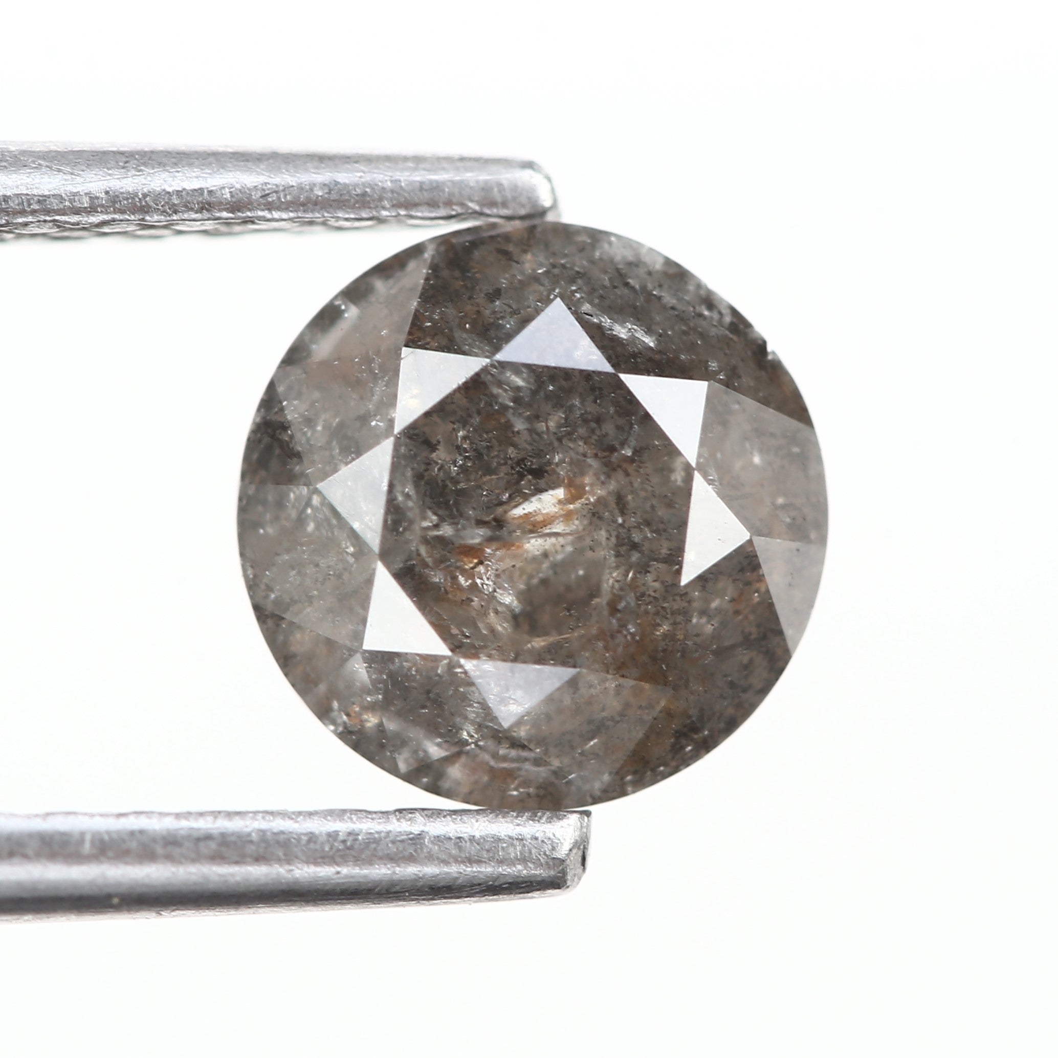 0.88 Ct Natural Brown Grey Salt and Pepper Diamond 6 MM with Unique Inclusions