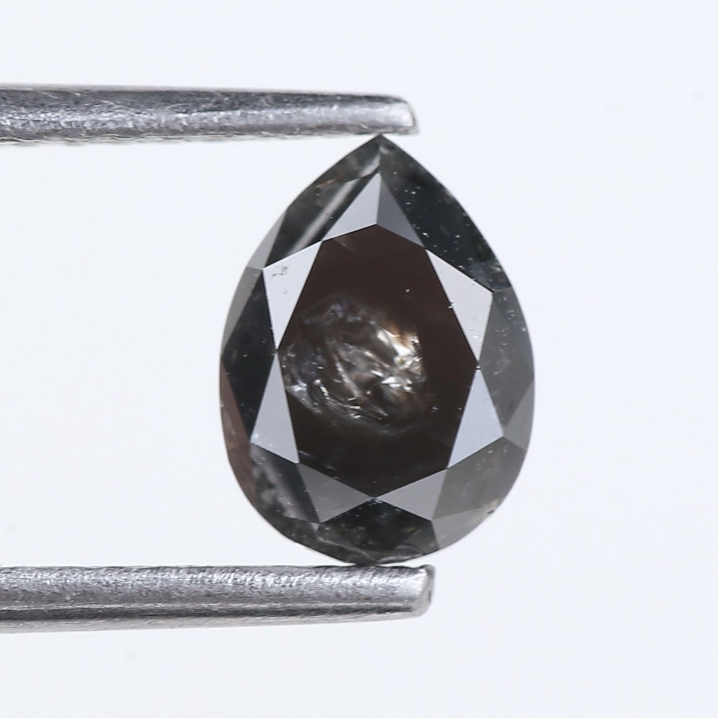 0.97 Carat Natural Black Pear Salt and Pepper Diamond 7.22 MM