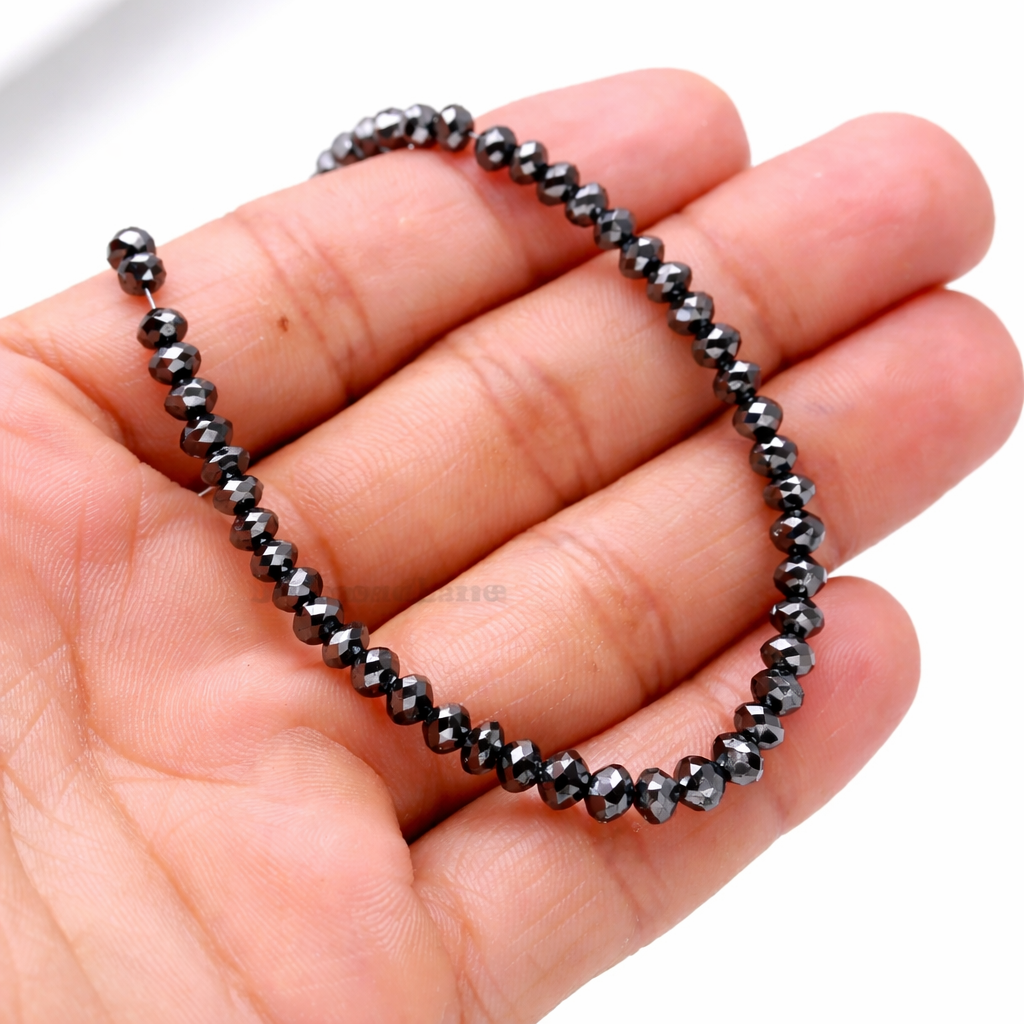 16 inch Natural Faceted Black Diamond Rondelle Beads Diamond Jewellery 4 mm