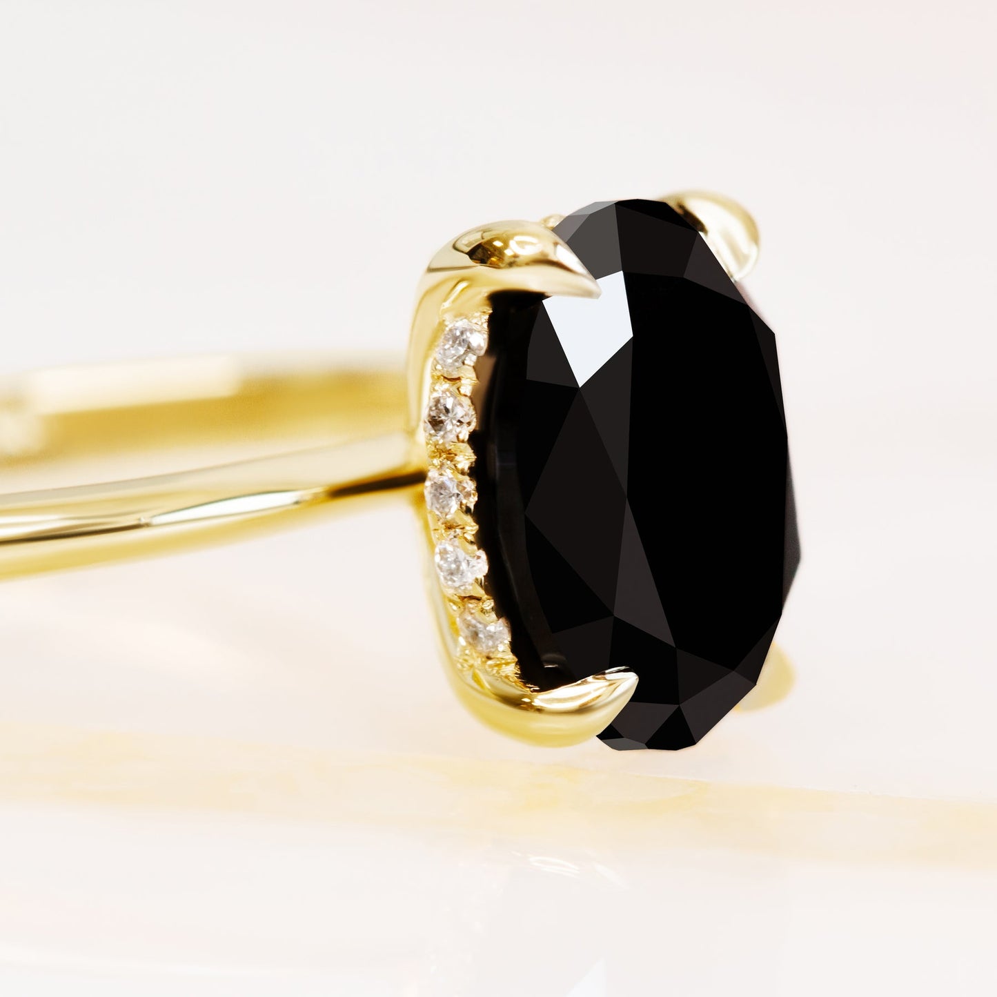 3ct Natural Black Diamond Oval Engagement Ring Solitaire in Yellow Gold