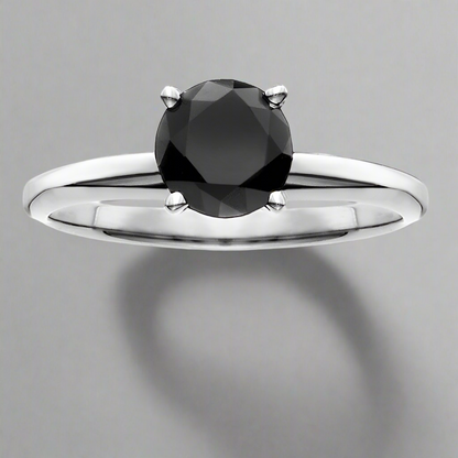 1.50 Carat Solitaire Round Shape Black Diamond 14K White Gold Engagement Ring Customize In Rose Gold Yellow Gold