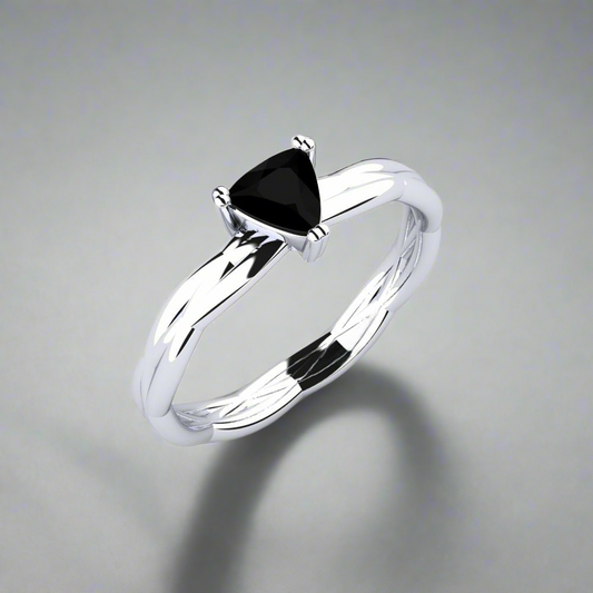 0.55 Carat Natural Trillion Black Diamond Solid Gold Engagement Ring