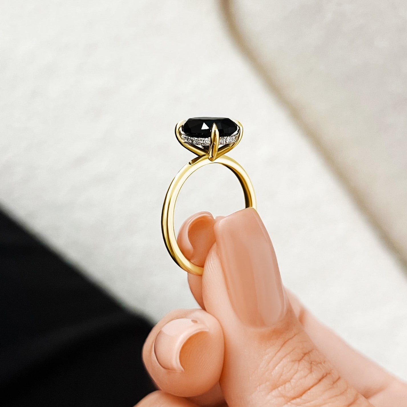 3ct Natural Black Diamond Oval Engagement Ring Solitaire in Yellow Gold