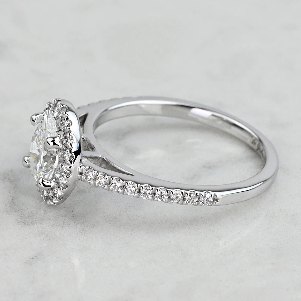 1 Carat Lab Oval Diamond Halo Pave Engagement Ring 14K/18K Solid Gold