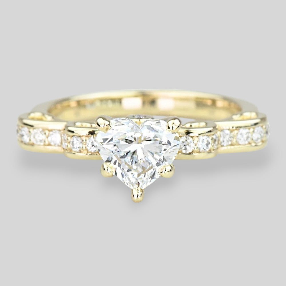 1.30 Carat Lab Grown Heart Diamond Unique Pave Engagement Ring