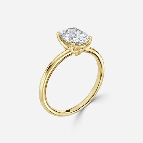 Deltic Oval Solitaire Engagement Ring 14K / 18K Solid Gold