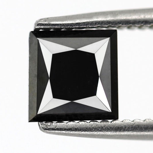 1.09 Carat Princess Cut Black Diamond For Engagement Ring In 14K Rose White Yellow Gold.