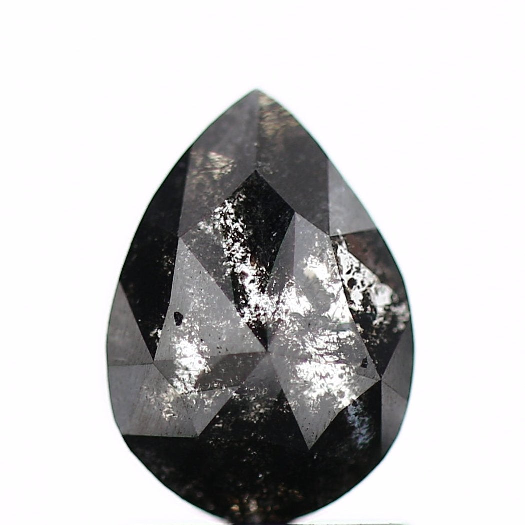 1.21 Carat Rose Cut Pear Natural Loose Black Diamond 8.2 MM