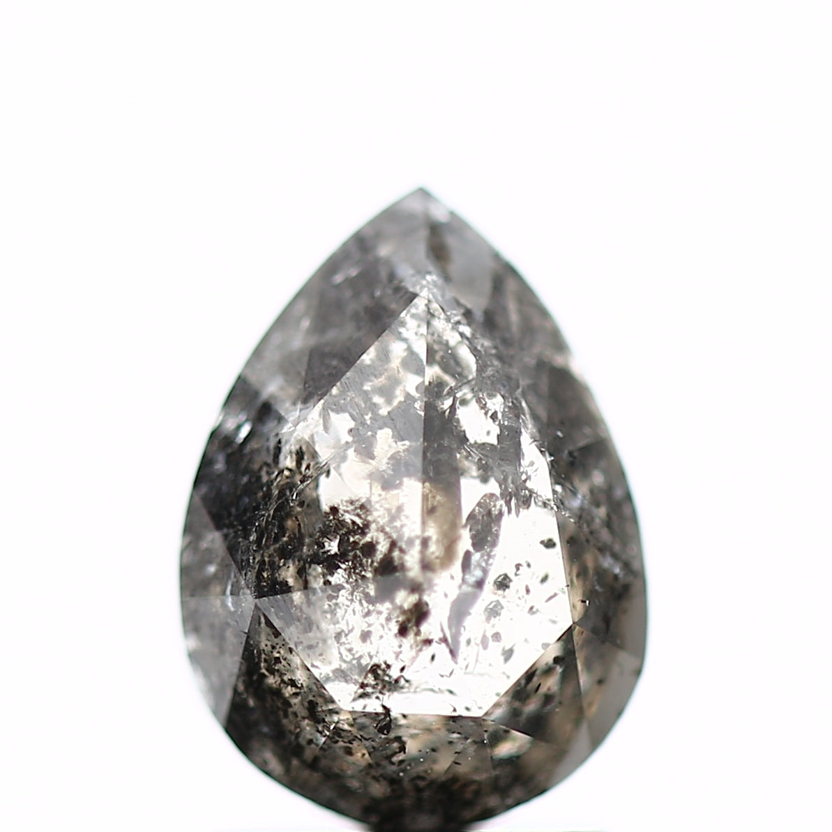 1.45 Carat Pear Natural Rose Cut Salt And Pepper Diamond 8.8 MM