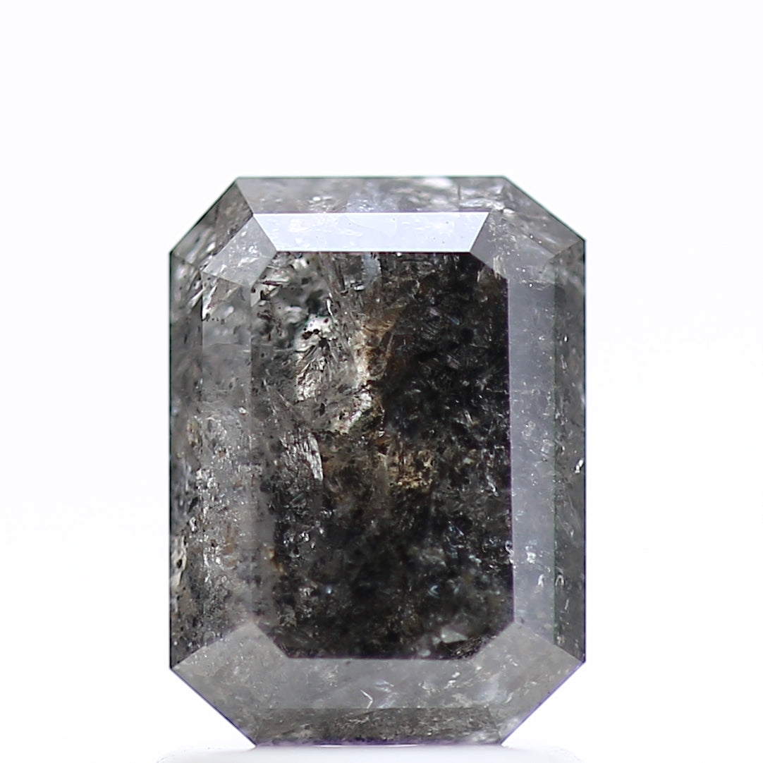 1.75 Carat Natural Galaxy Emerald Cut Salt and Pepper Diamond 7.70 MM