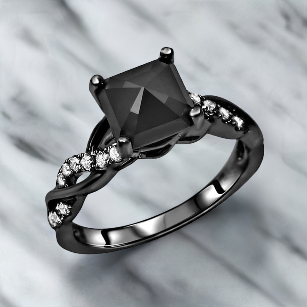 1.50ct Black Princess Cut Diamond Engagement Ring 14K Black Gold