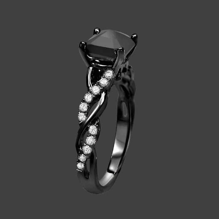 1.50ct Black Princess Cut Diamond Engagement Ring 14K Solid Black Gold