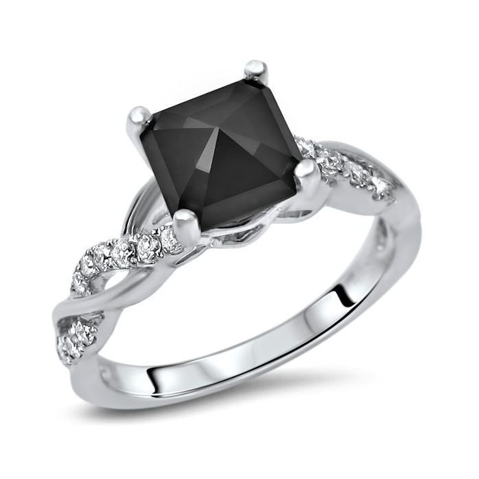 1.50ct Black Princess Cut Diamond Engagement Ring 14K Solid Black Gold