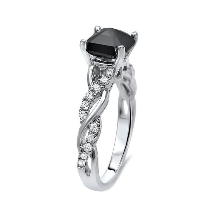 1.50ct Black Princess Cut Diamond Engagement Ring 14K Solid Black Gold