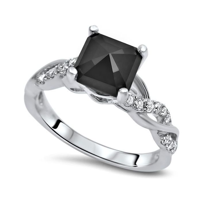 1.50ct Black Princess Cut Diamond Engagement Ring 14K Solid Black Gold