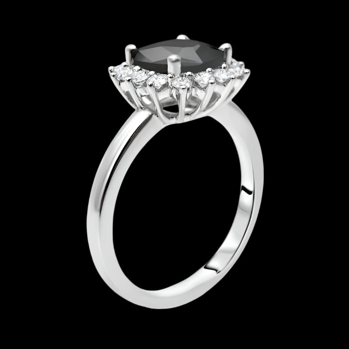 1.80 Carat Black Cushion Cut Diamond Engagement Ring 14K Solid White Gold