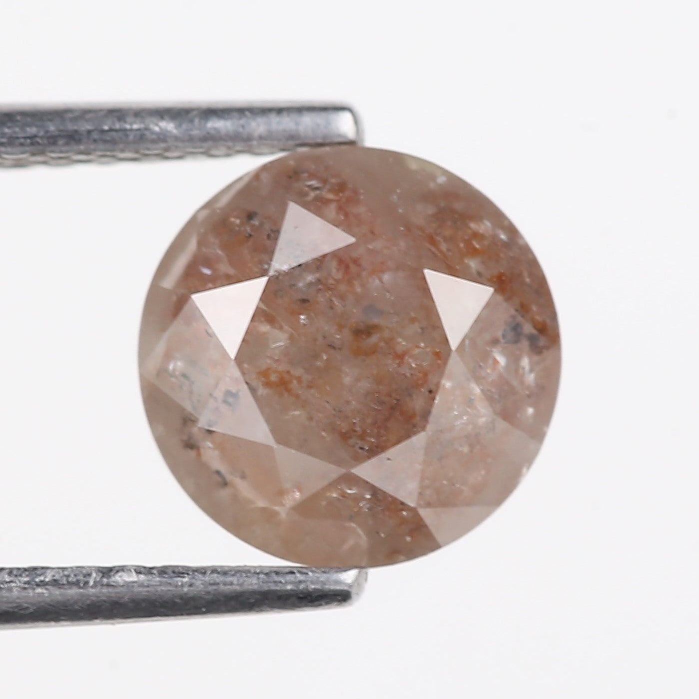 1.89 Carat Natural Peach Pink Round Salt and Pepper Diamond 7.50 MM