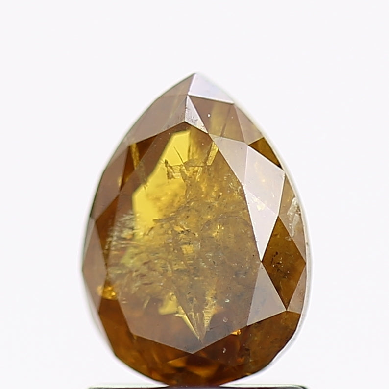 1.36 Carat Natural Pear Salt and Pepper Diamond Yellow Brown 7.8 MM