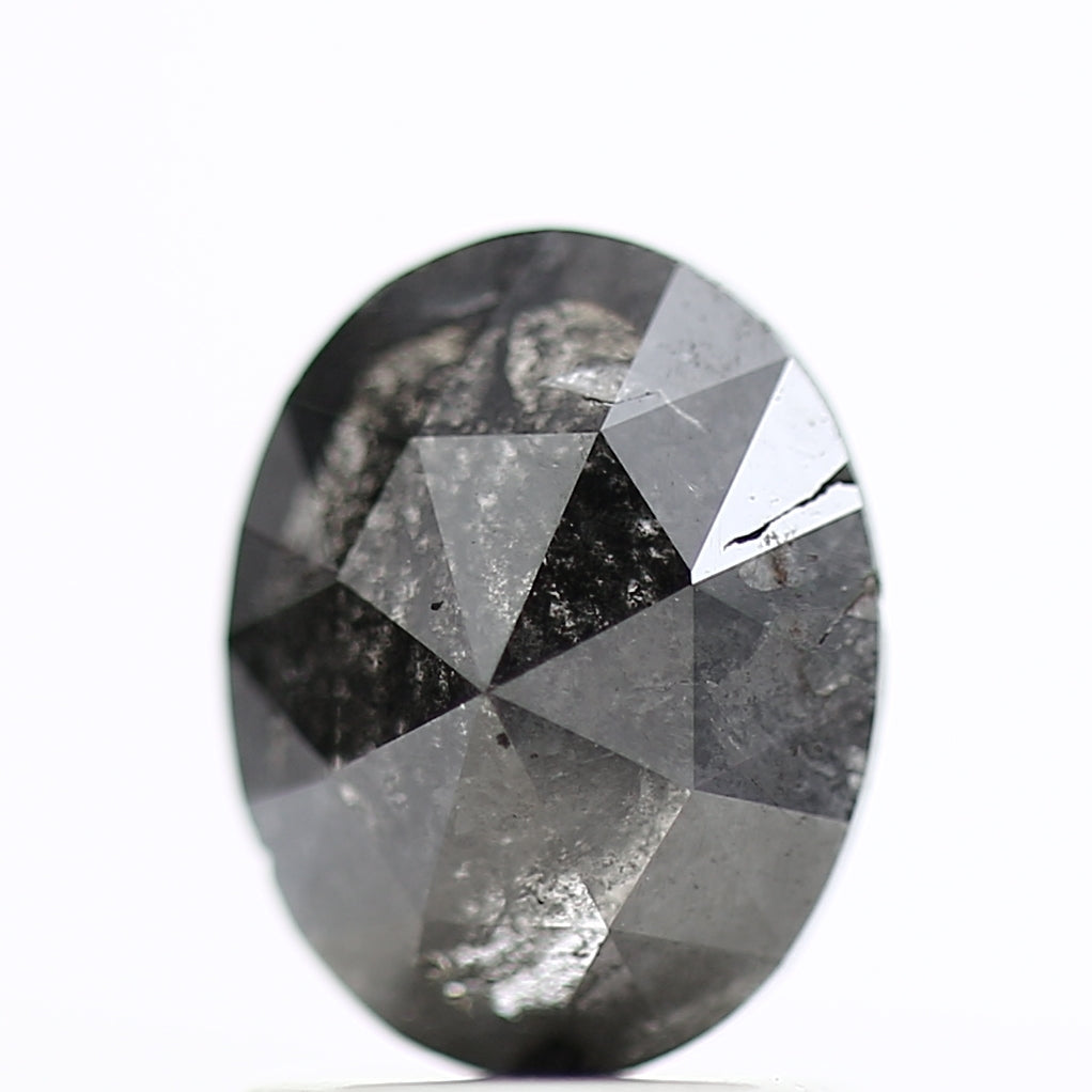 1.17 Carat Rose Cut Salt and Pepper Diamond Oval Fancy Gray Diamond 7.67 MM