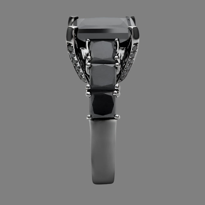 Natural Black Princess Cut Diamond Engagement Ring 14K Black Gold