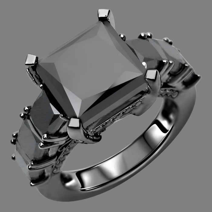 Black Princess Cut Diamond  Ring 14K Black Gold