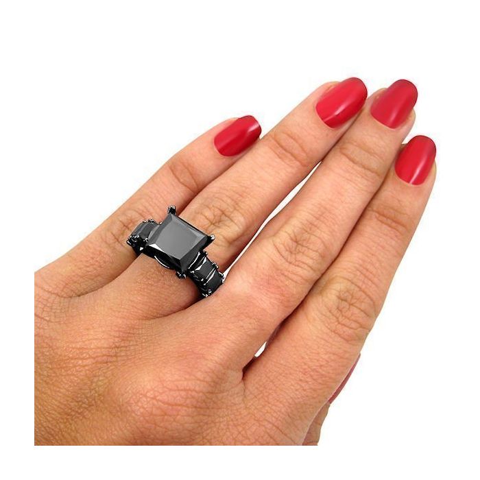 Princess Black Diamond Engagement Ring 14K Black Gold