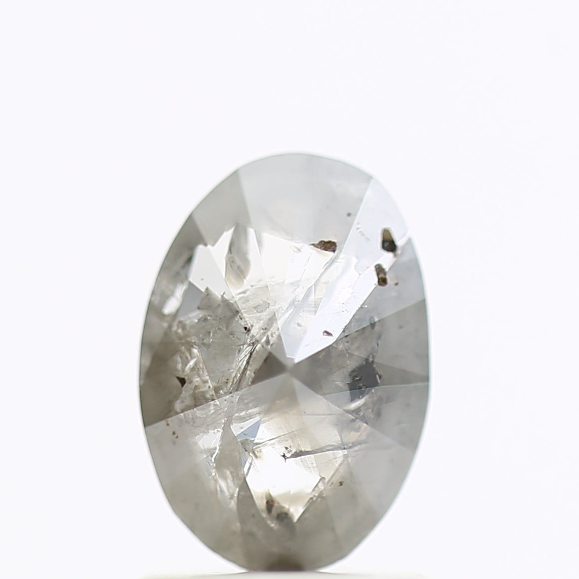 0.91 Carat Rose Cut Oval Gray Salt Pepper Diamond 8.05 MM