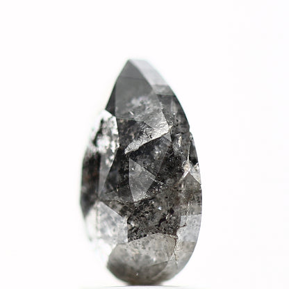 1.76 Carat Natural Gray Rose Cut Salt and Pepper Pear Diamond 9.68 MM