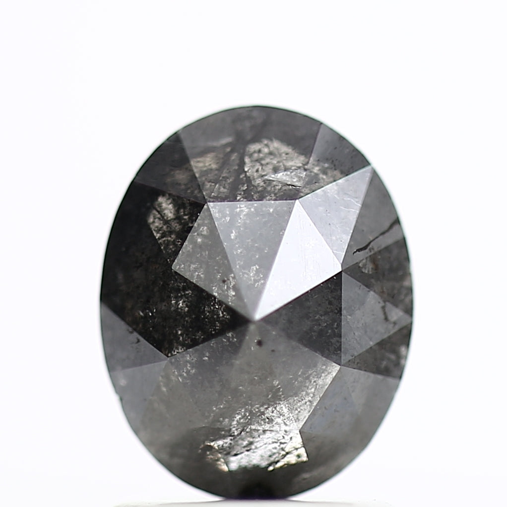 1.17 Carat Rose Cut Salt and Pepper Diamond Oval Fancy Gray Diamond 7.67 MM