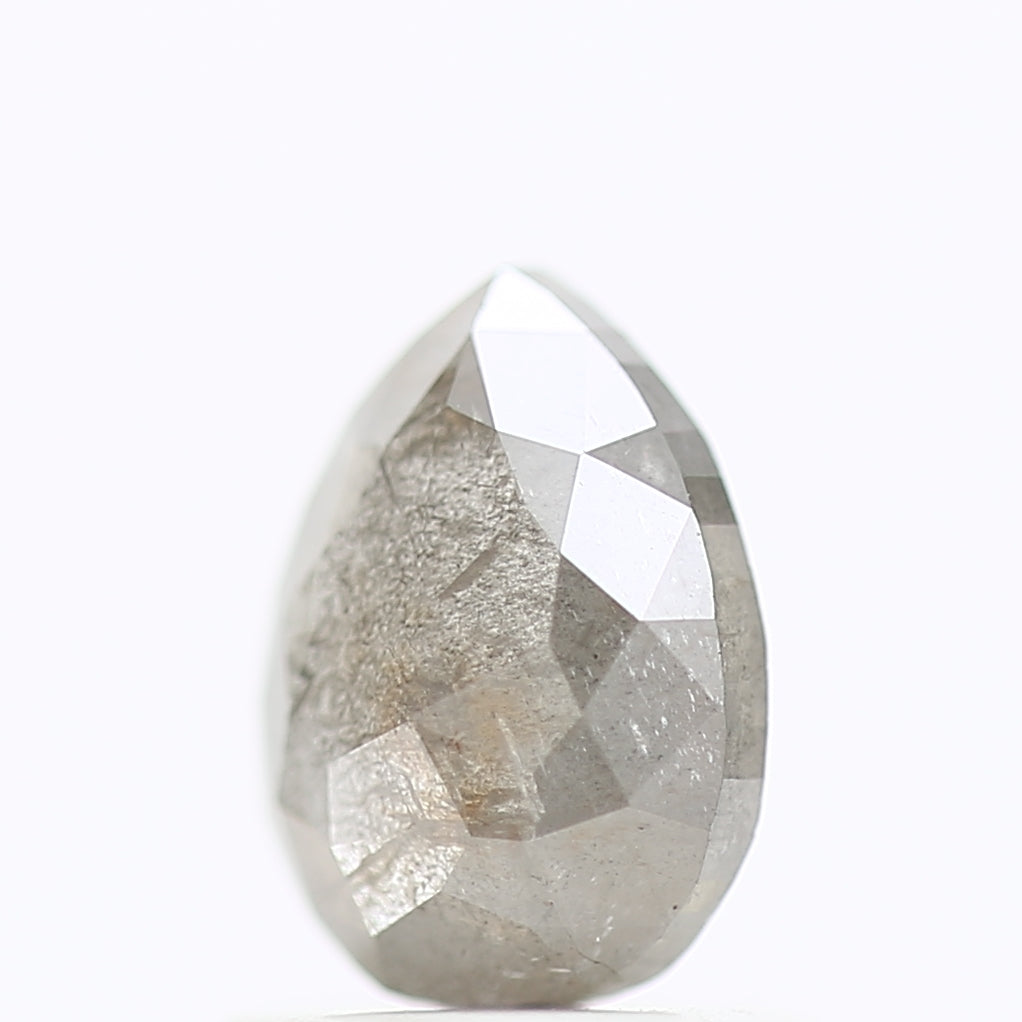 0.90 Carat Natural Gray Pear Rose Cut Salt Pepper Diamond 7 MM