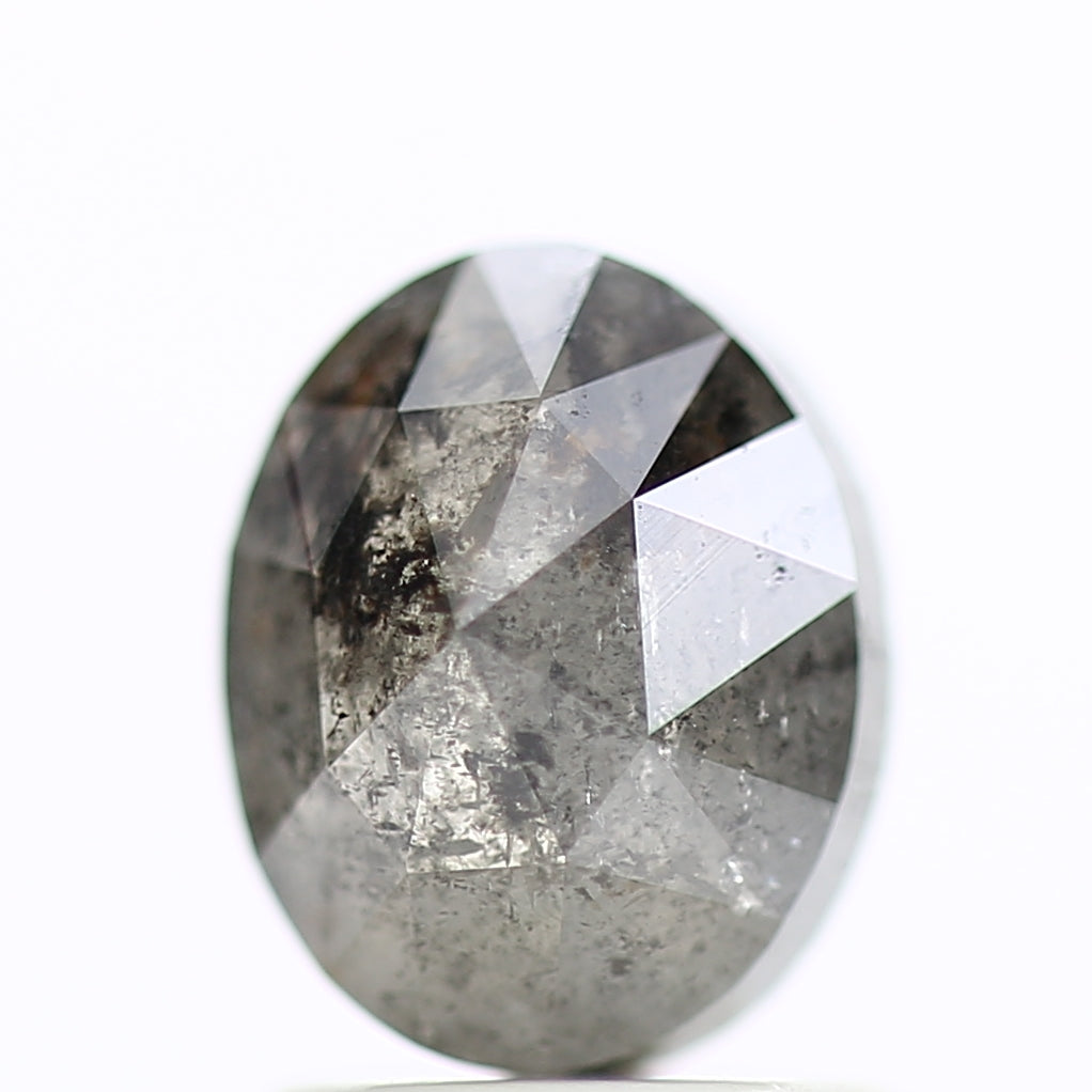1.54 Carat Natural Gray Oval Rose Cut Salt And Pepper Diamond 7.42 MM