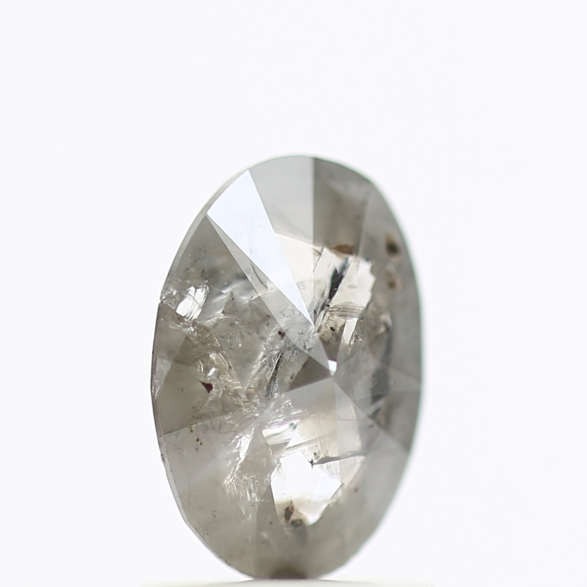 0.91 Carat Rose Cut Oval Gray Salt Pepper Diamond 8.05 MM