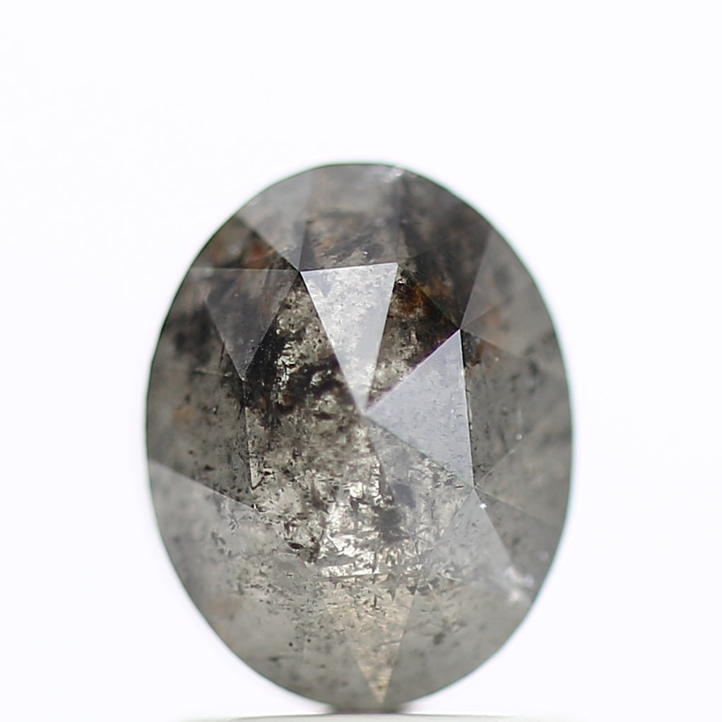 1.54 Carat Natural Gray Oval Rose Cut Salt And Pepper Diamond 7.42 MM