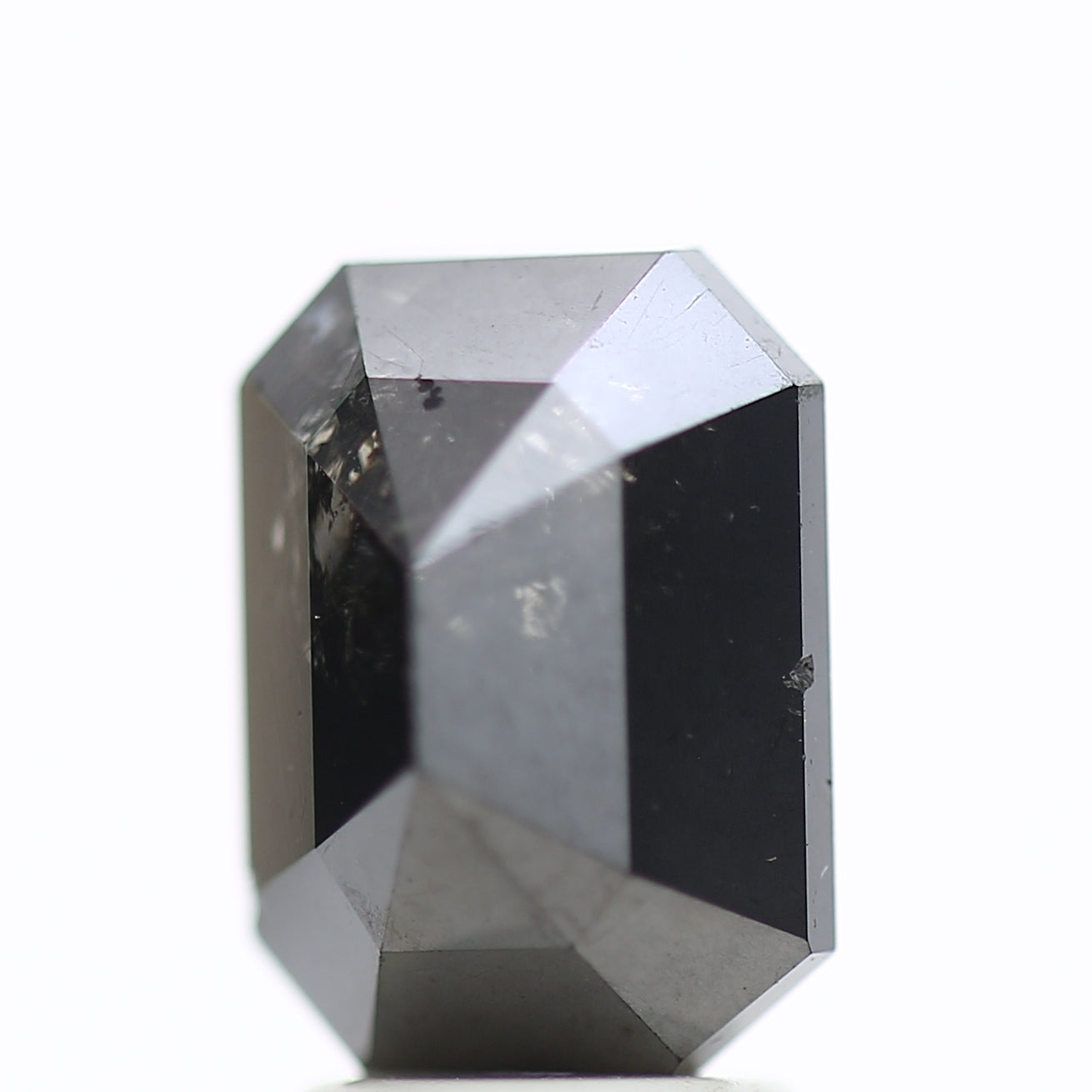 3 Ct Black Emerald Cut Diamond Natural Salt and Pepper Diamond 9.42 MM
