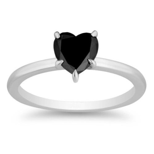 1.50 Carat Solitaire Heart Shape Black Diamond 14K White Gold Engagement Ring Customize Yellow Gold Rose Gold