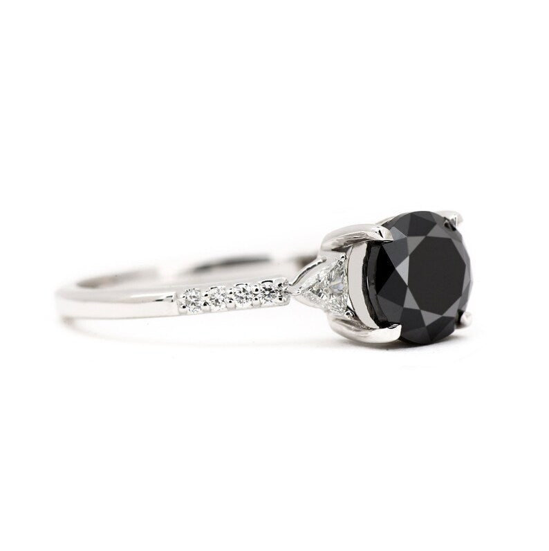 triangle black white diamond ring