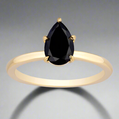 0.50 Carat Black Diamond Solitaire Ring Pear Shape 14K Yellow Gold Engagement Ring