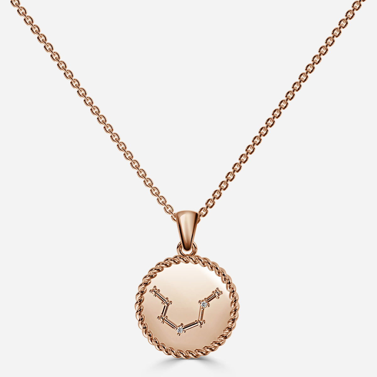 14K/18K White Gold Aquarius Diamond Star Sign Coin Necklace