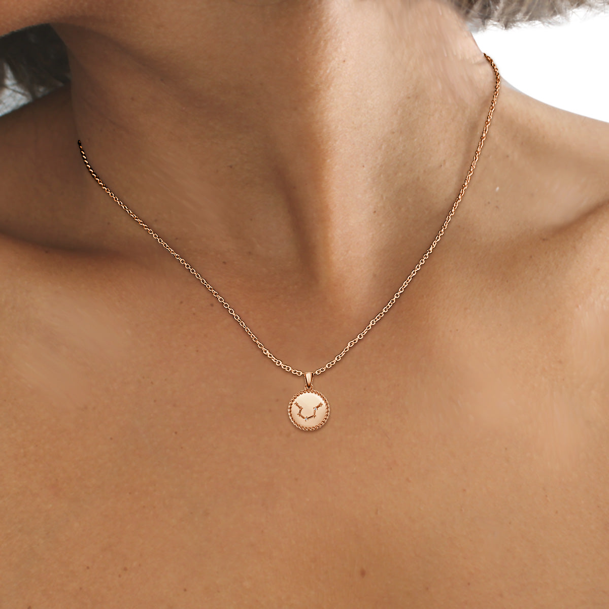 14K/18K White Gold Aquarius Diamond Star Sign Coin Necklace
