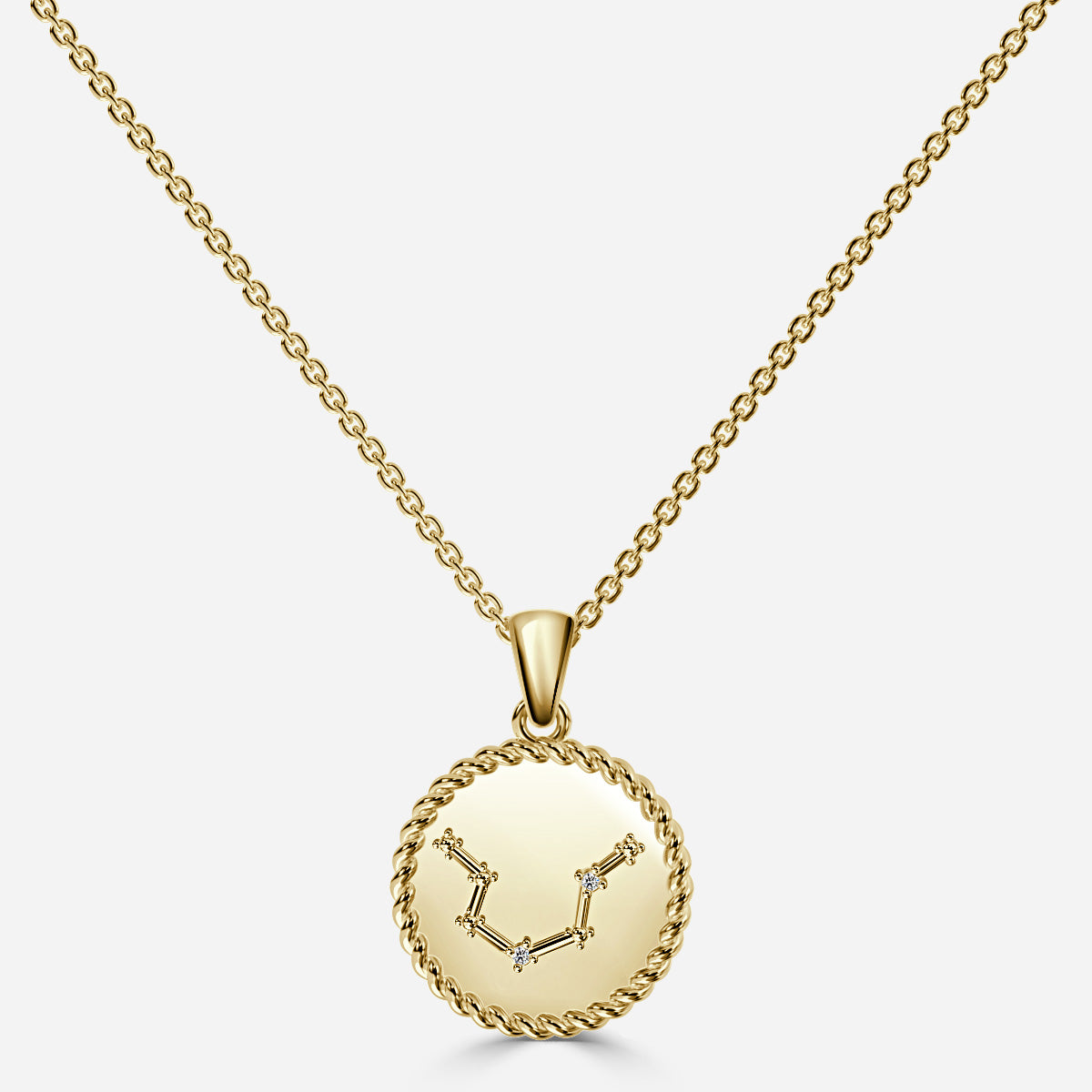 14K/18K White Gold Aquarius Diamond Star Sign Coin Necklace