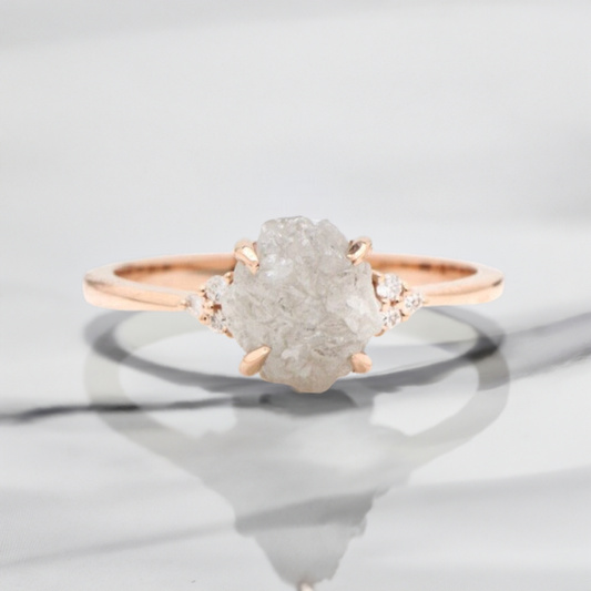 14K Gold Rough Diamond Ring White Diamond Alternative Raw Diamond Engagement Ring  Promise Ring