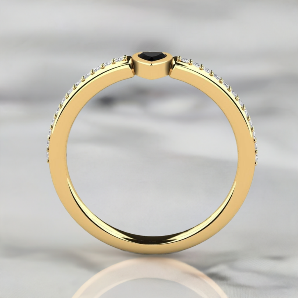 14K Solid Gold Black Natural Diamond Heart Engagement Ring 8