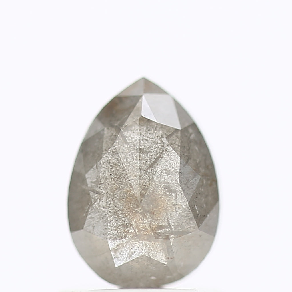 0.90 Carat Natural Gray Pear Rose Cut Salt Pepper Diamond 7 MM