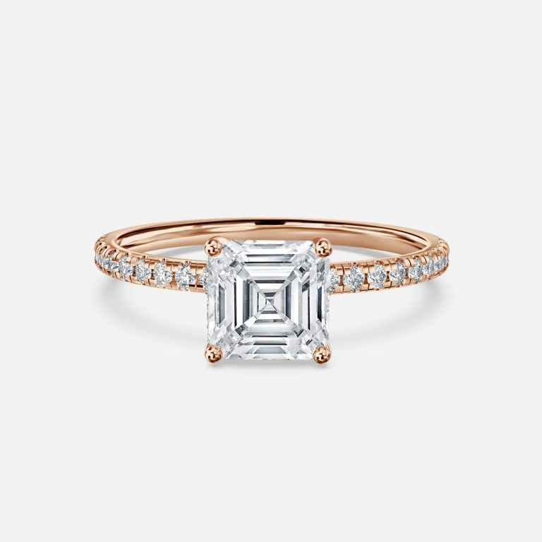 Ulip Radiant Asscher Diamond Band Engagement Ring 14K / 18K Solid Gold